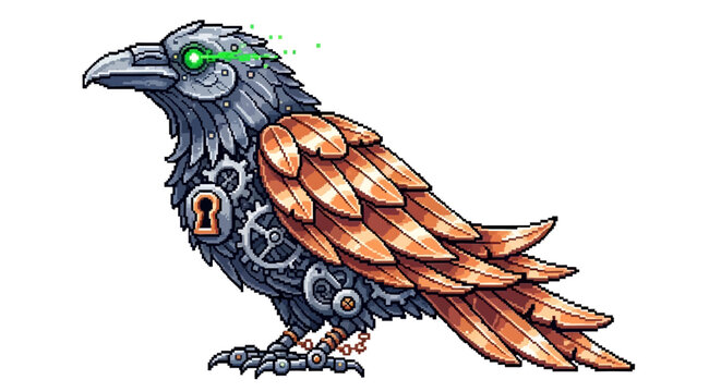 Steampunk Mechanical Raven Bird Illustration.