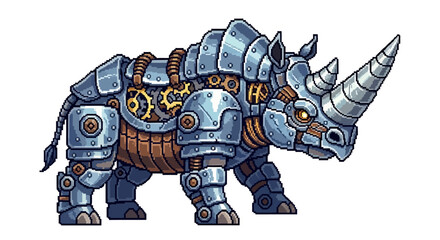 Steampunk Mechanical Rhinoceros Creature Illustration. © damar