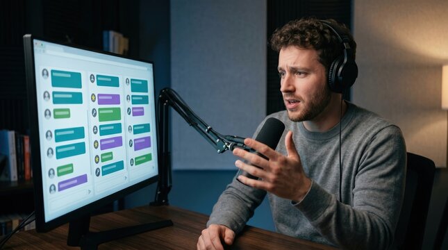 Livestream host facing repetitive chat responses for fake engagement concept