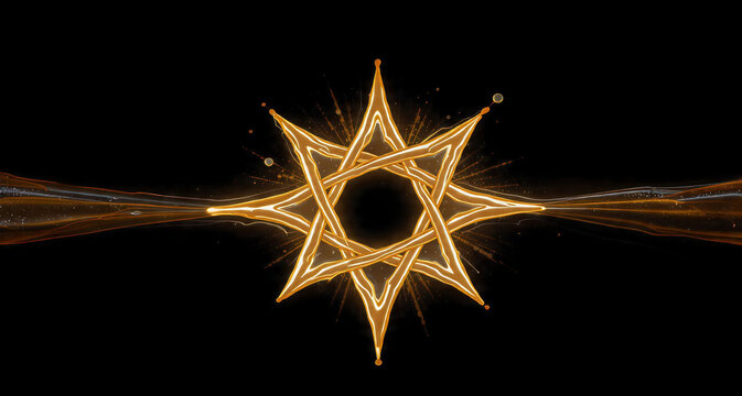 Contemporary Spiritual Art, Eight Pointed Star, Octogram, Symbol of Creation, Balance and Total Harmony, Liquid Gold Design