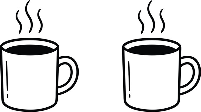 Two steaming hot coffee mugs on a white background