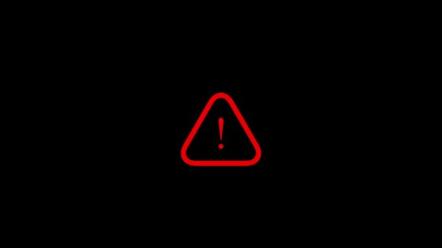 Warning symbol caution triangle exclamation mark danger alert red neon sign dark background