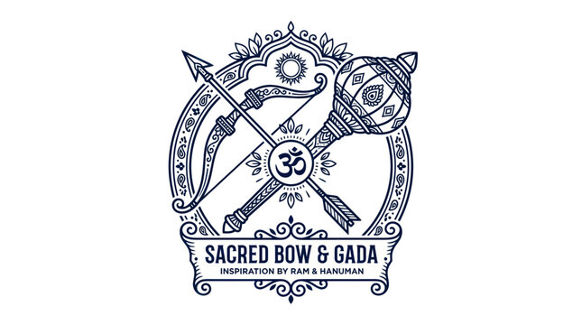 Sacred Bow and Gada Emblem, Om Symbol, Indian Culture, Hindu Mythology Icon