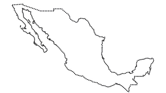 Outline map of Mexico made of dots, isolated on white background