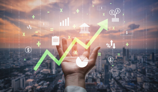 A concept of financial growth and economic success. An upward trend in business investment, profit, and stock market performance. Motif