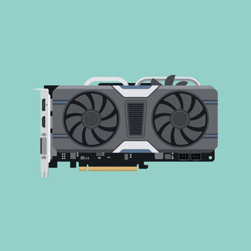 A flat vector illustration of a computer graphics card