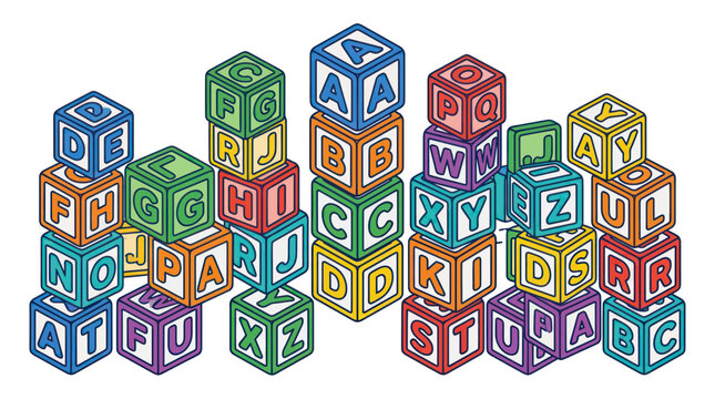 Colorful Alphabet Blocks Stacked - Learning, Play, Education, Kids Toy
