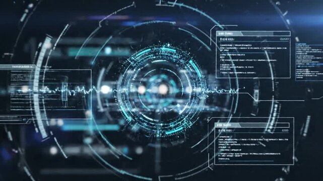 Futuristic Digital Interface with Animated Data Visualization in a High Tech Computer System Environment