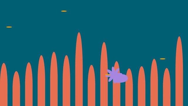 Animated Purple Creature Jumping Over Orange Spikes in Minimalist Game.