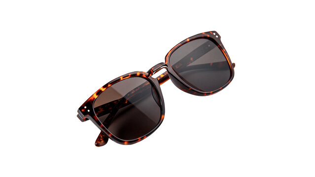 Classic tortoise shell frame sunglasses with dark lenses template isolated on transparent background cut out