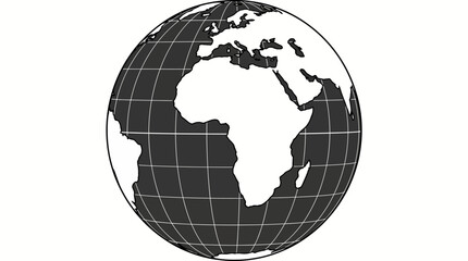Naklejka premium Minimalist black and white earth globe icon illustration.