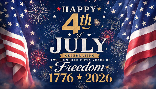 Historic 4th of July 2026 commemorative graphic with 1776 theme