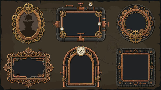 Set of decorative steampunk frames and borders.
