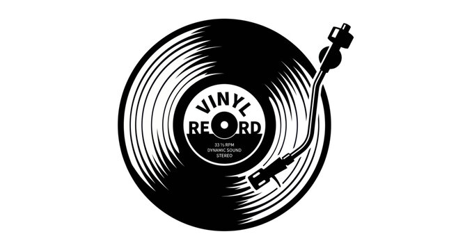 Vintage vinyl record with tonearm and stylus needle