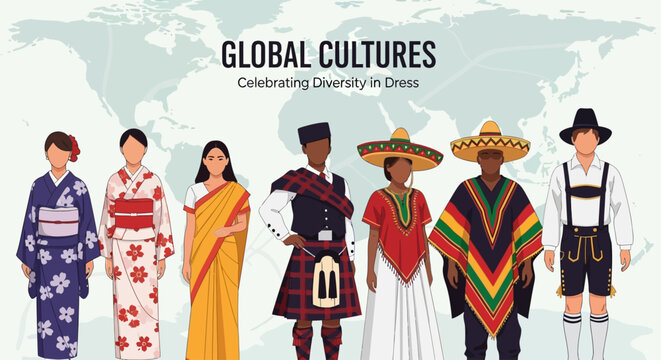 Global cultures celebrating diversity traditional clothing