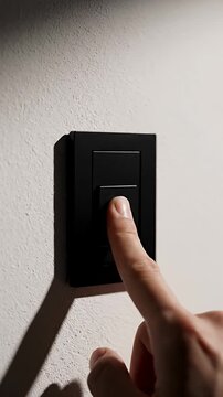Rectangular black modern light switch on white wall.