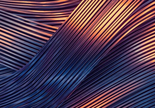Closeup of a textured, undulating surface with parallel lines creating a sense of depth and movement, illuminated by warm light