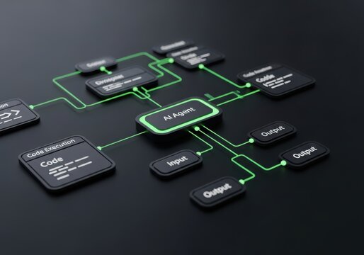 Abstract representation of an ai algorithm flowchart with interconnected nodes and glowing green lines on a dark background