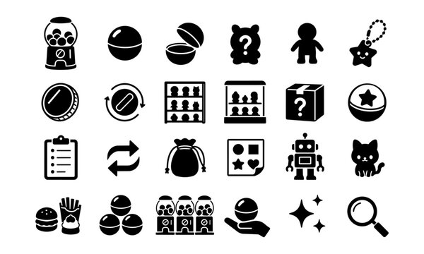 Capsule toy and collectible icon set