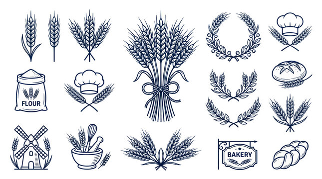 Bakery Emblem Collection: Wheat, Bread, Chef Hat, Mill Icons