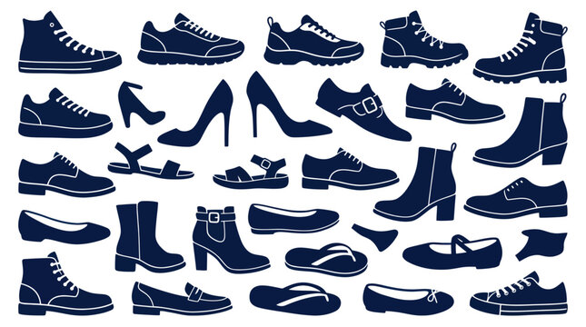 Variety of footwear silhouettes including sneakers boots and heels