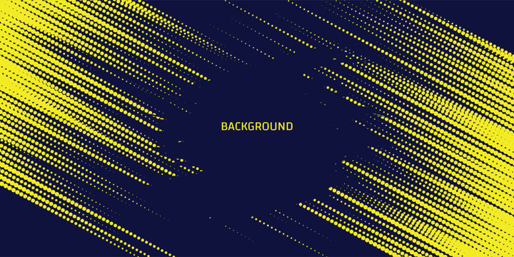 Abstract Cyberpunk Yellow and Dark Blue Halftone Dot Pattern Background with Dynamic Futuristic Diagonal Speed Lines Texture for Modern Digital Web Banner Design