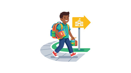 School Boy Walking to School Vector Illustration © Noval