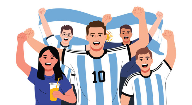 Argentina Football Fans Celebrating Victory, Soccer Supporters Vector Illustration
