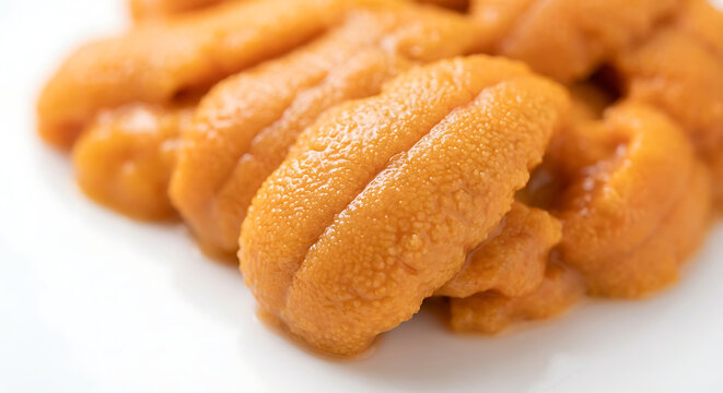Fresh sea urchin uni sashimi macro on white background
