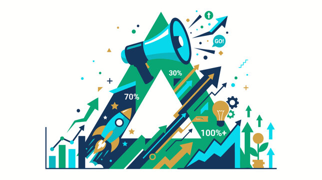Marketing Growth Abstract Megaphone Illustration with Arrows