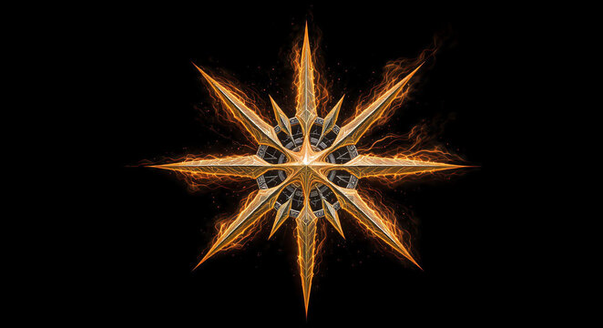 Contemporary Spiritual Art, Aegishjalmur (Helm of Awe), Fire and Fiery Energy Style, Norse Symbol of Absolute Protection and Invincible Strength
