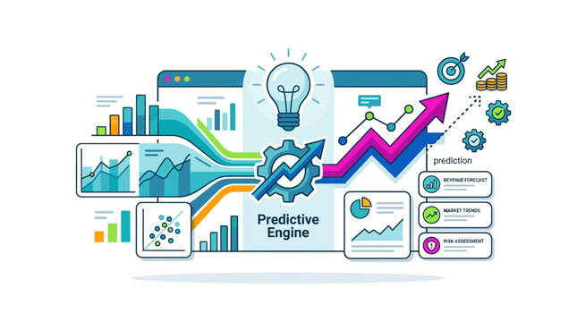 Predictive Engine Data Analysis Vector Infographic