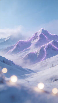 Snowy mountain with glowing lights ideal for travel vlogs and eco-friendly campaigns