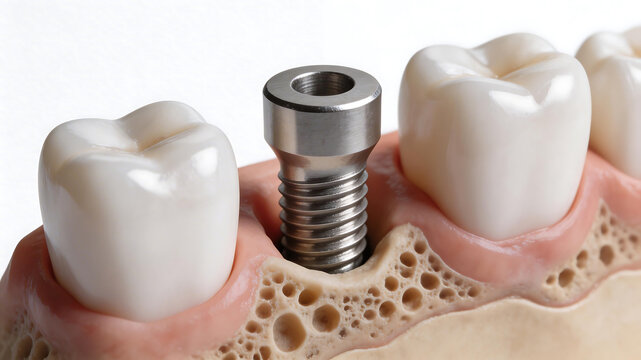 Dental implant in jaw model perfect for hospital promotions and health education