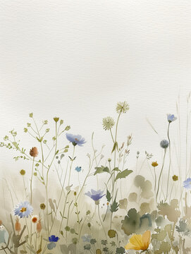 Delicate watercolor botanical digital paper floral background in soft basic beige tones