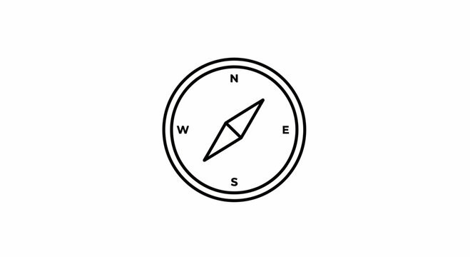 Minimalist compass icon with N, S, E, W directions on white background