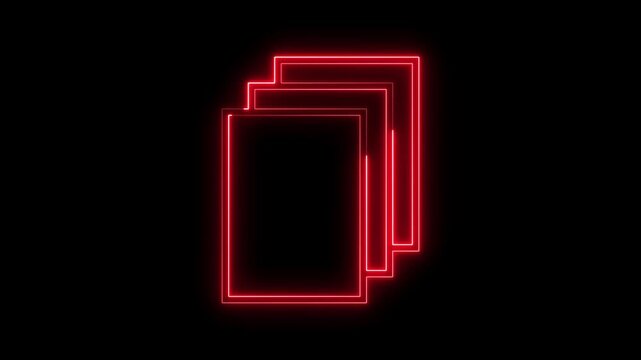 Aesthetic animated red neon paper documents icon on black background seamless.