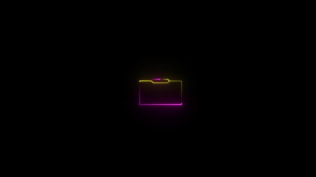 Neon folder glowing animation on black background concept of file management and storage.