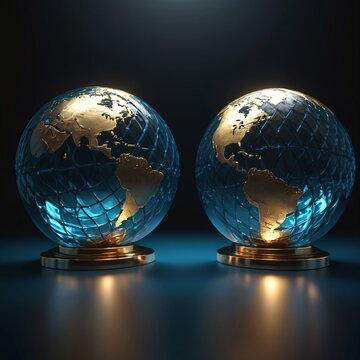 Two interlocking luminous globes concept