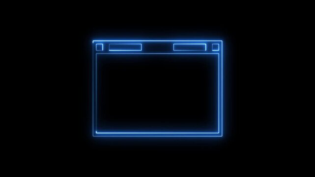 Abstract glowing blue computer window interface animation loop.