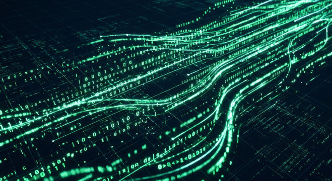 Abstract background featuring green matrix computer code data stream technology digital with modern design elements