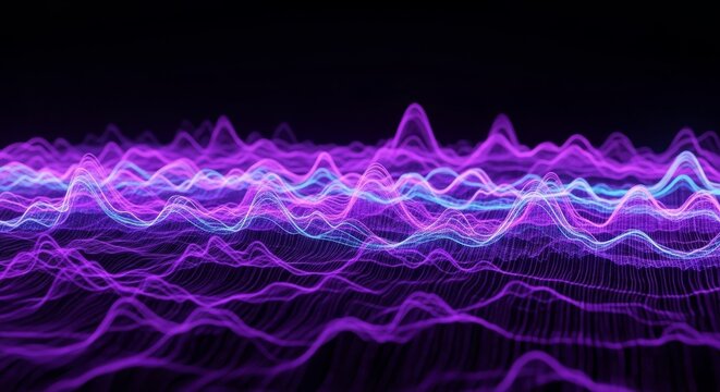Ethereal ultraviolet ripples flow across a dark digital field, showcasing advanced textures and glowing layers in a futuristic composition, dark, glowing, atmosphere