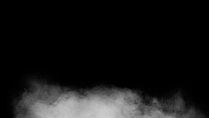 Fototapeta premium White smoke or fog isolated on black background with large copy space.