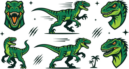 Ferocious Dinosaur Mascot Collection Set with Tyrannosaurus Rex Characters Prehistoric Predator Esports and Gaming Vector Illustration © MdMostafijur