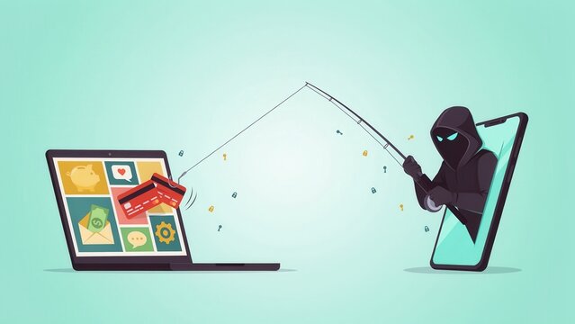 Cyber criminal stealing credit card data using a digital fishing rod
