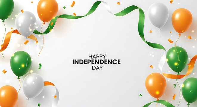 Indian independence day celebration with balloons and ribbon graphic