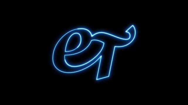Neon blue ET initial logo emblem glowing on black background.