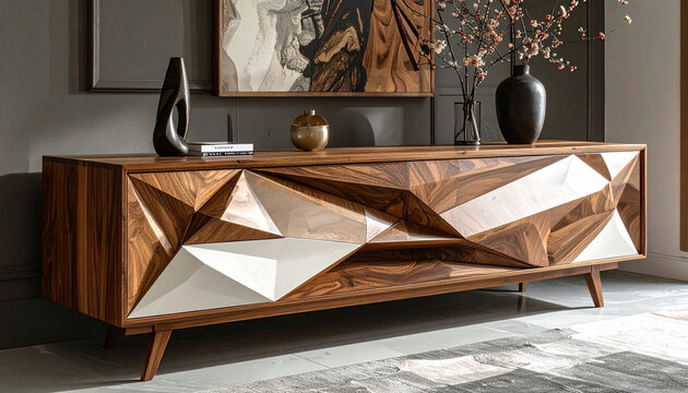 Geometric wood cabinet furniture design