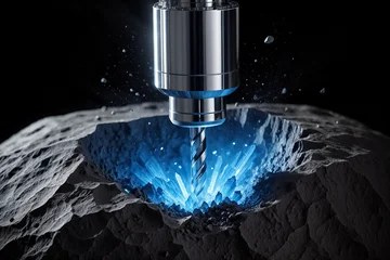 Space mining technology on asteroid, robotic probe extracting minerals © picksell