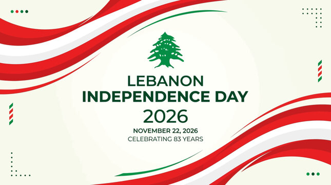 Graphic commemorating Lebanon's 83rd Independence Day 2026, a celebration of national pride, freedom, and sovereignty, featuring the iconic cedar tree and flag motifs
